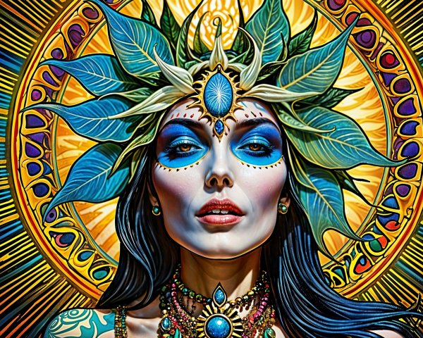 Feminine Figure with Blue and Green Tones in Nature