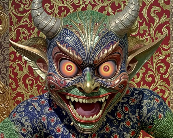 Intricately Designed Demon Mask with Vibrant Colors