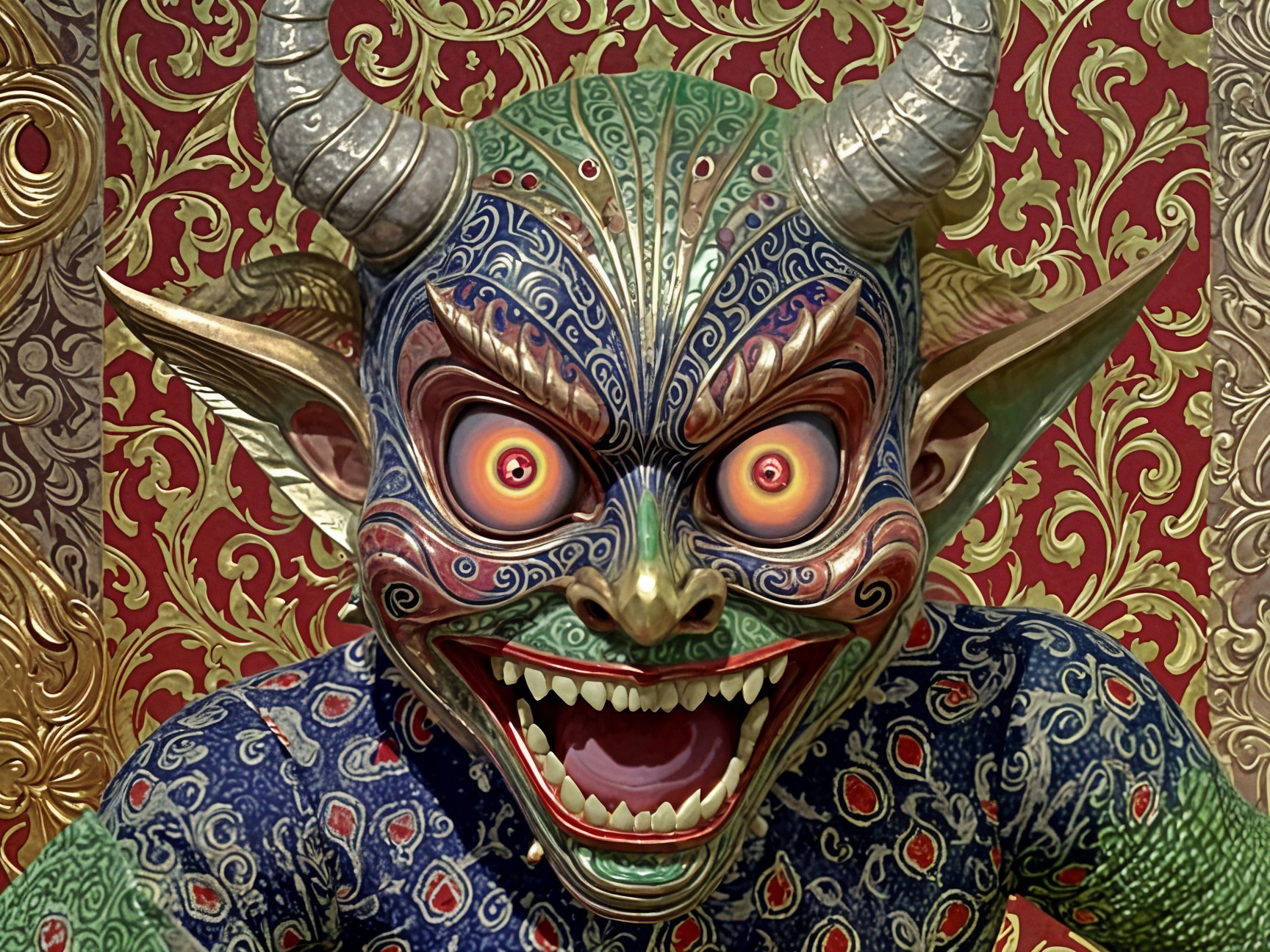 Intricately Designed Demon Mask with Vibrant Colors
