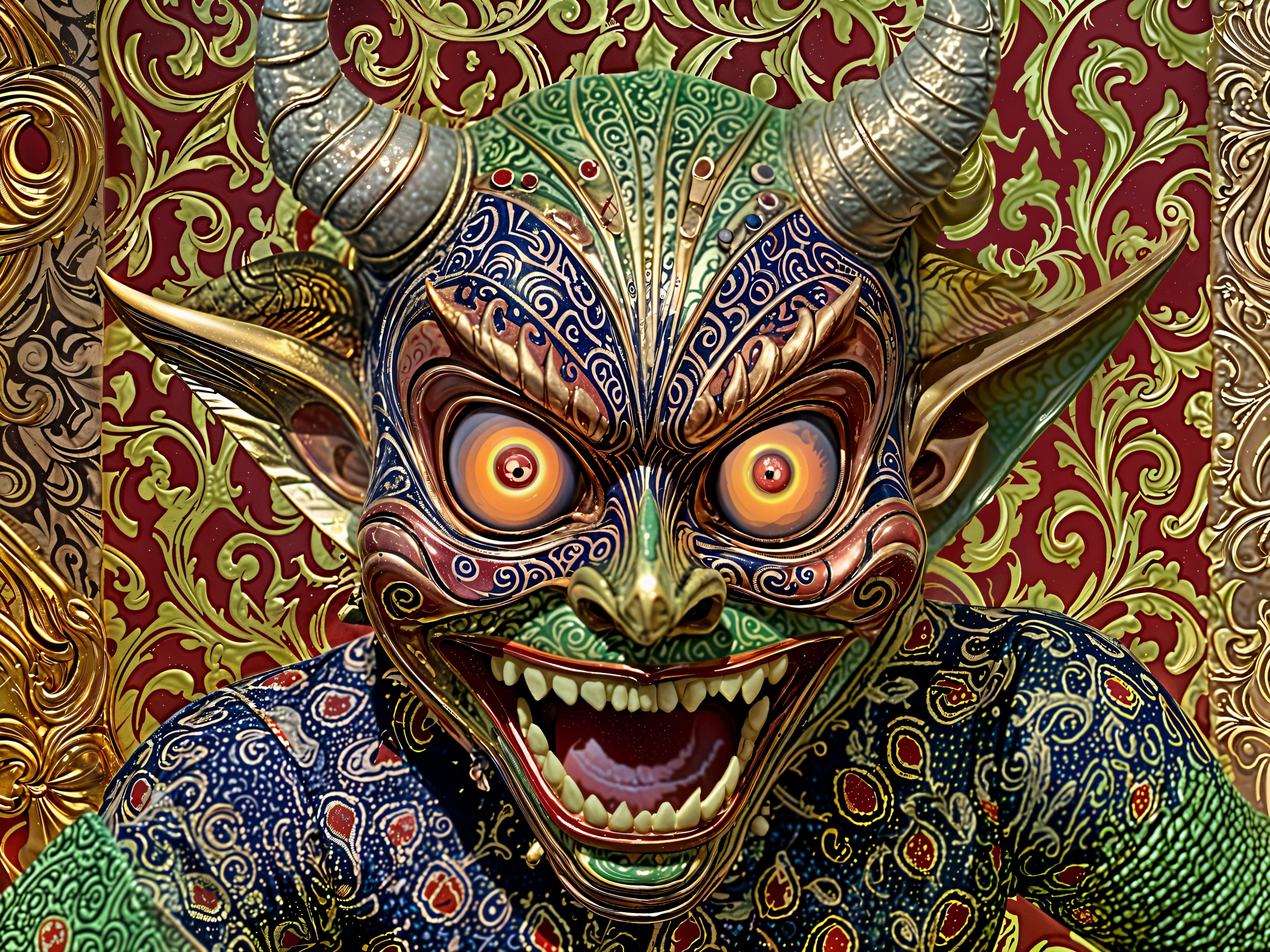Vibrant depiction of a mythical creature with horns