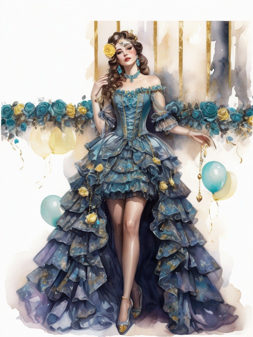 Victorian-inspired dress with ruffles and roses