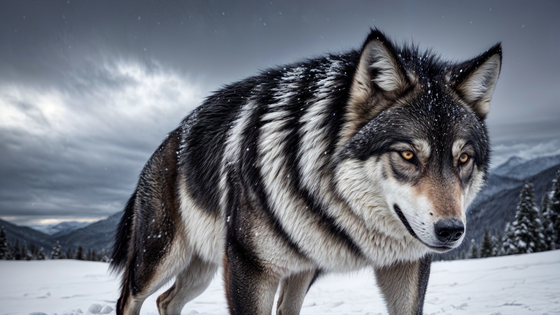 Wolf in Snowy Landscape with Striking Features