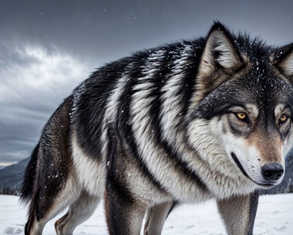 Wolf in Snowy Landscape with Striking Features