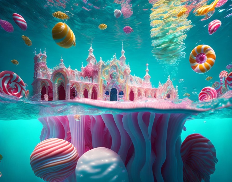 Underwater Candy Kingdom with Pink and White Palace