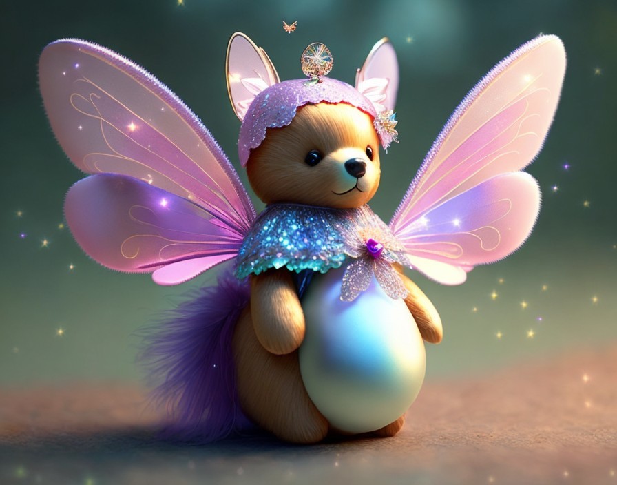Whimsical Plush Bear with Butterfly Wings Illustration