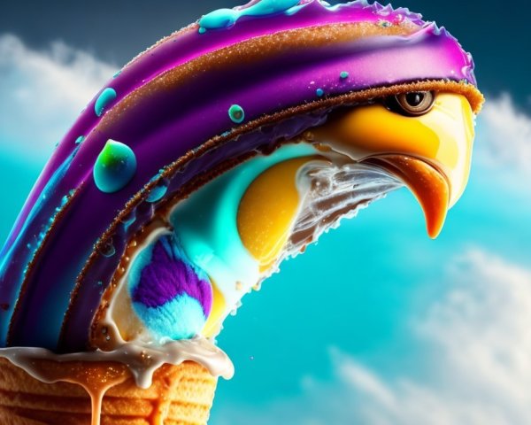 Surreal Illustration of Eagle from Melting Ice Cream Cone