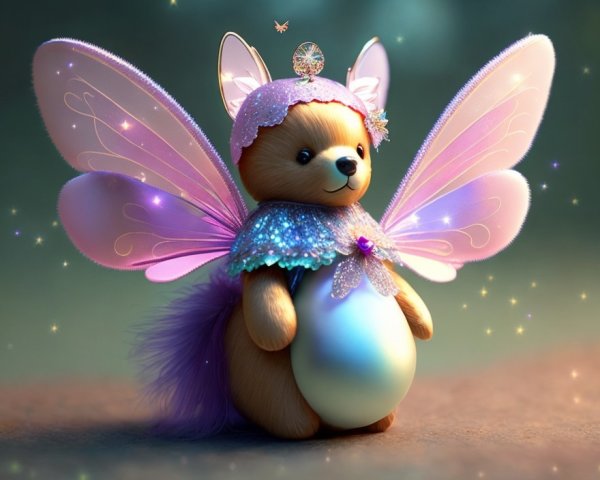 Whimsical Plush Bear with Butterfly Wings Illustration