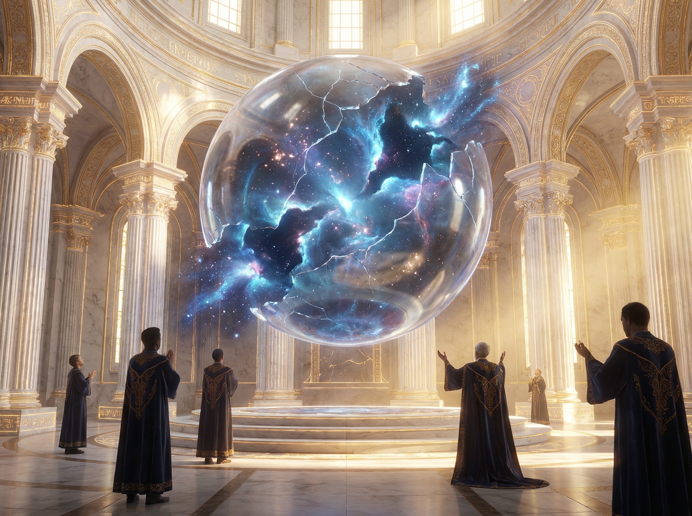 Grand hall with domed ceiling and levitating glass sphere