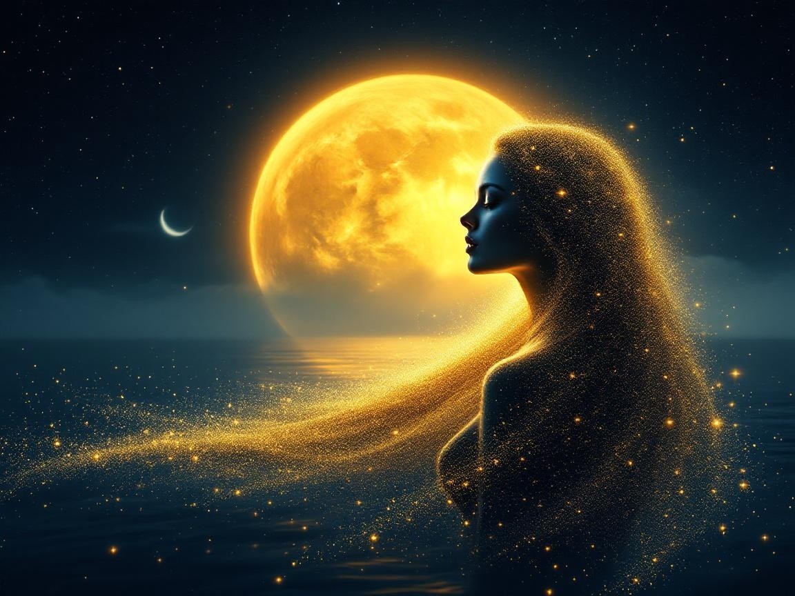 Silhouette of a Woman Against a Celestial Background