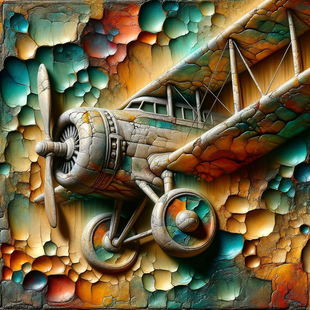 Stylized Antique Airplane with Colorful Abstract Background