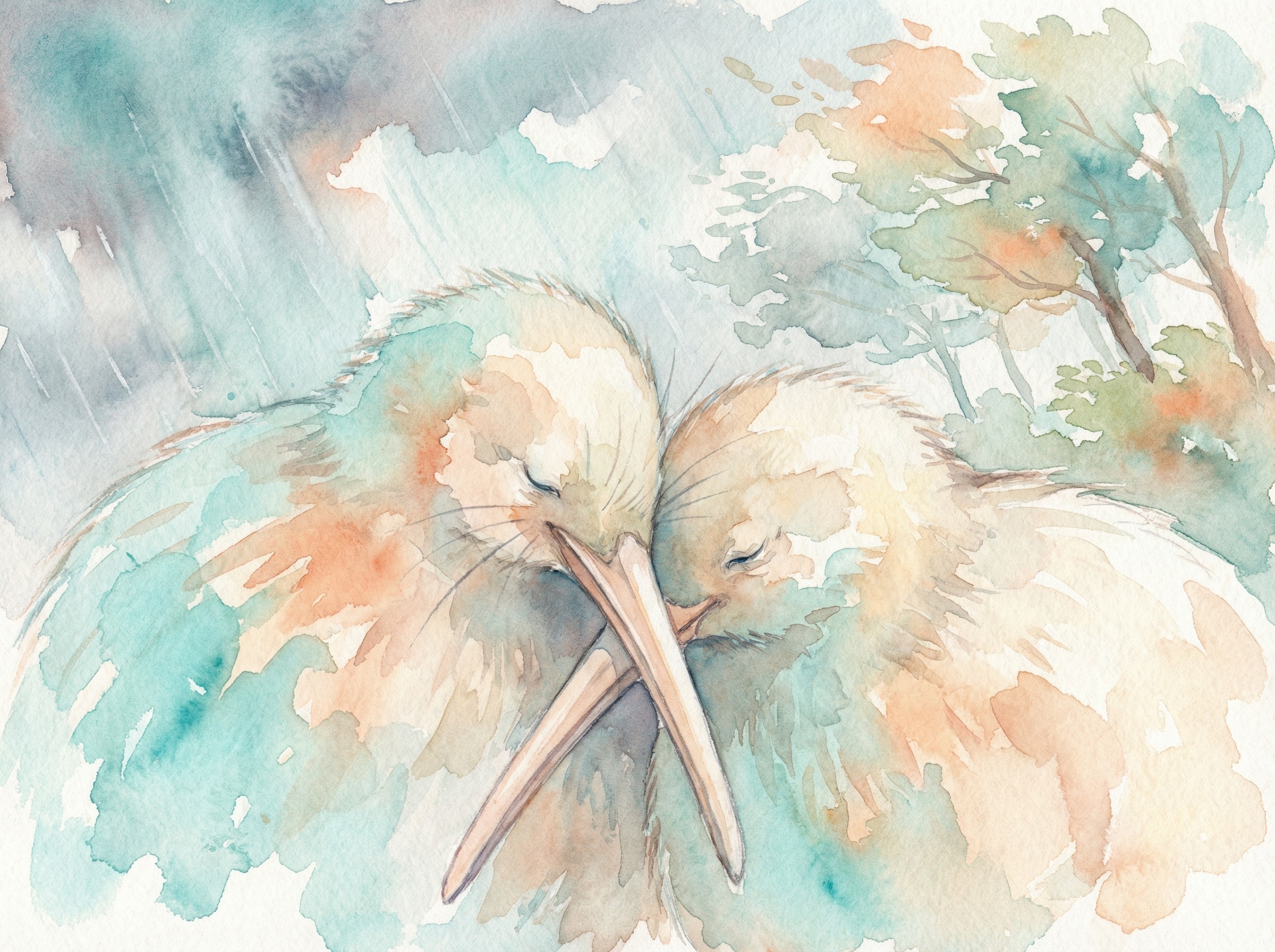 Watercolor Painting of Intertwined Kiwis in Nature