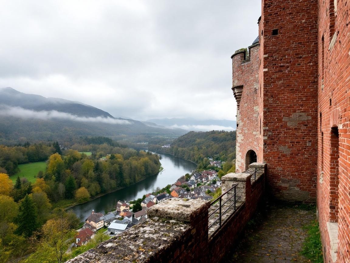 Scenic Castle View Overlooking River and Hills