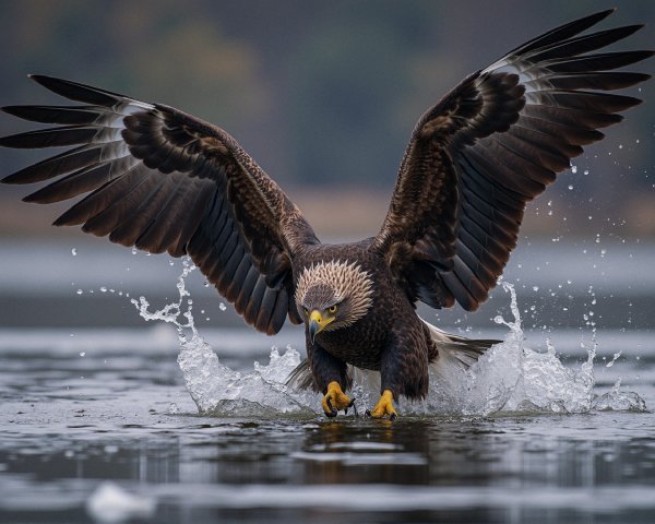 Eagle Diving into Water with Talons Extended