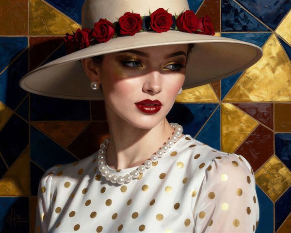 Elegant Woman in Straw Hat and White Dress