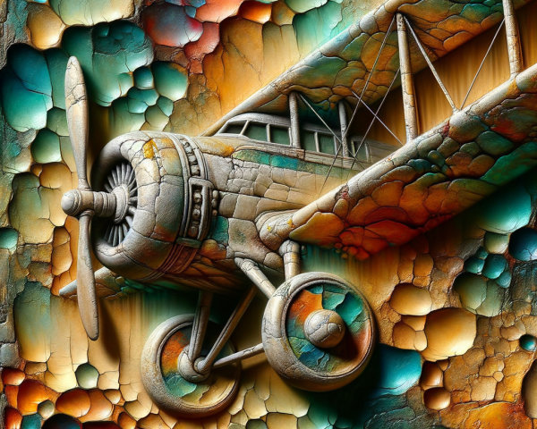 Stylized Antique Airplane with Colorful Abstract Background