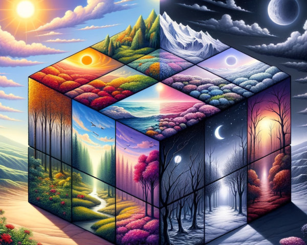 Multidimensional Cube with Four Seasonal Landscapes