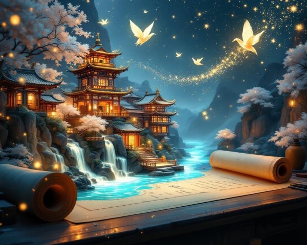 Traditional Asian Pagoda by a Tranquil River Scene