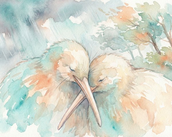 Watercolor Painting of Intertwined Kiwis in Nature