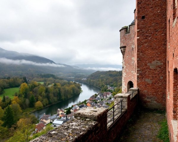 Scenic Castle View Overlooking River and Hills