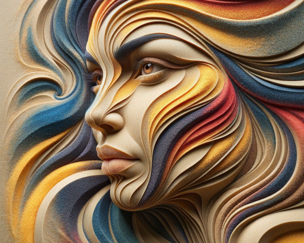 Stylized Female Face with Vibrant Colors and Texture