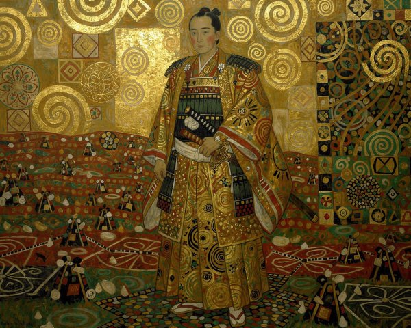 Japanese Samurai Warrior in Golden Kimono Artwork