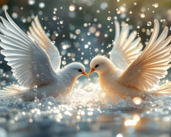 Ethereal White Birds in a Tranquil Water Setting