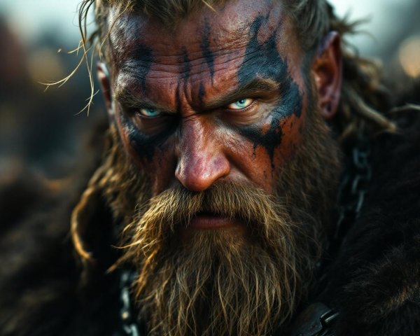 Fierce Warrior with Tribal Paint and Rugged Features