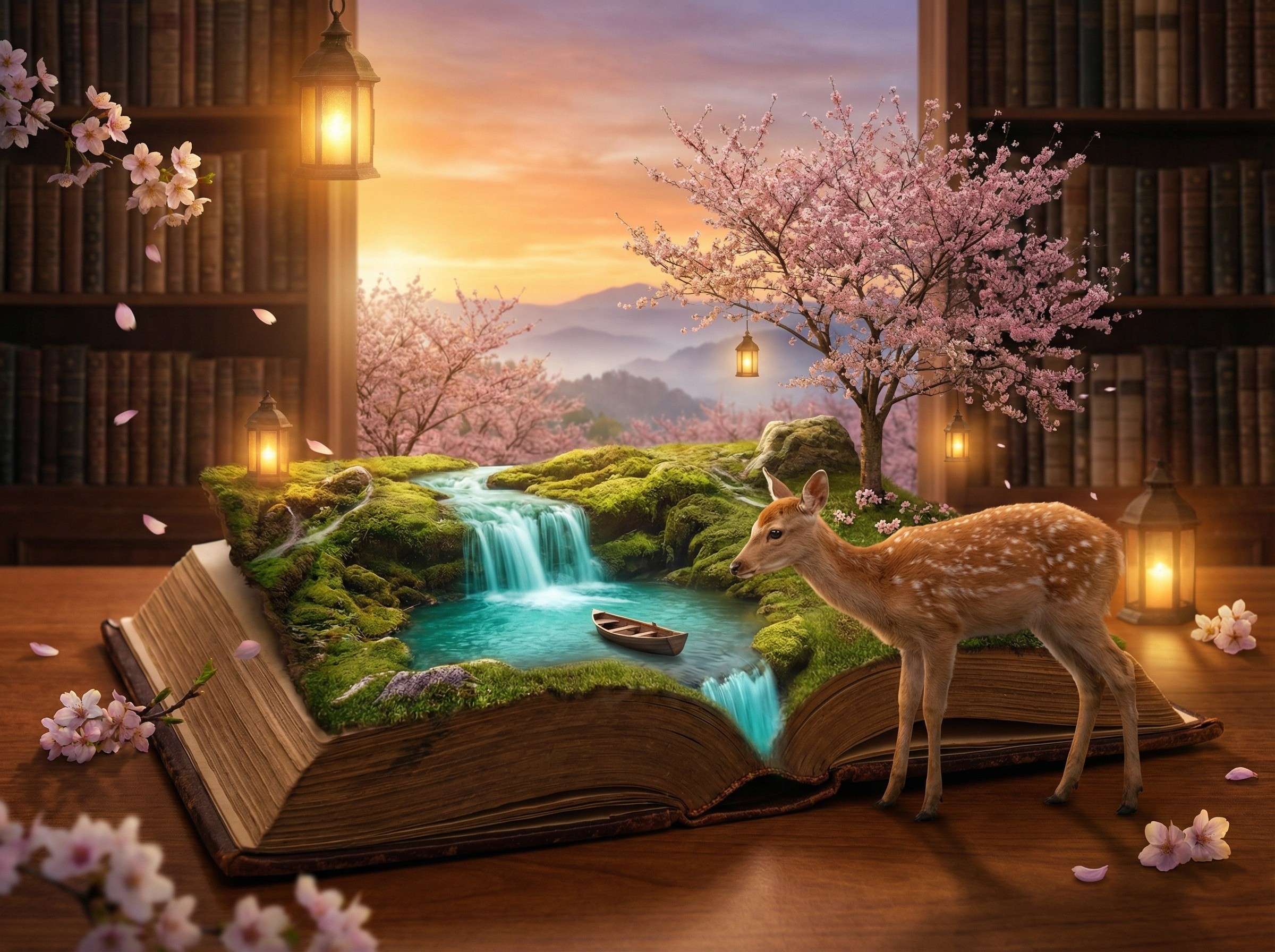 3D Fantasy Storybook with Magical Nature Scene