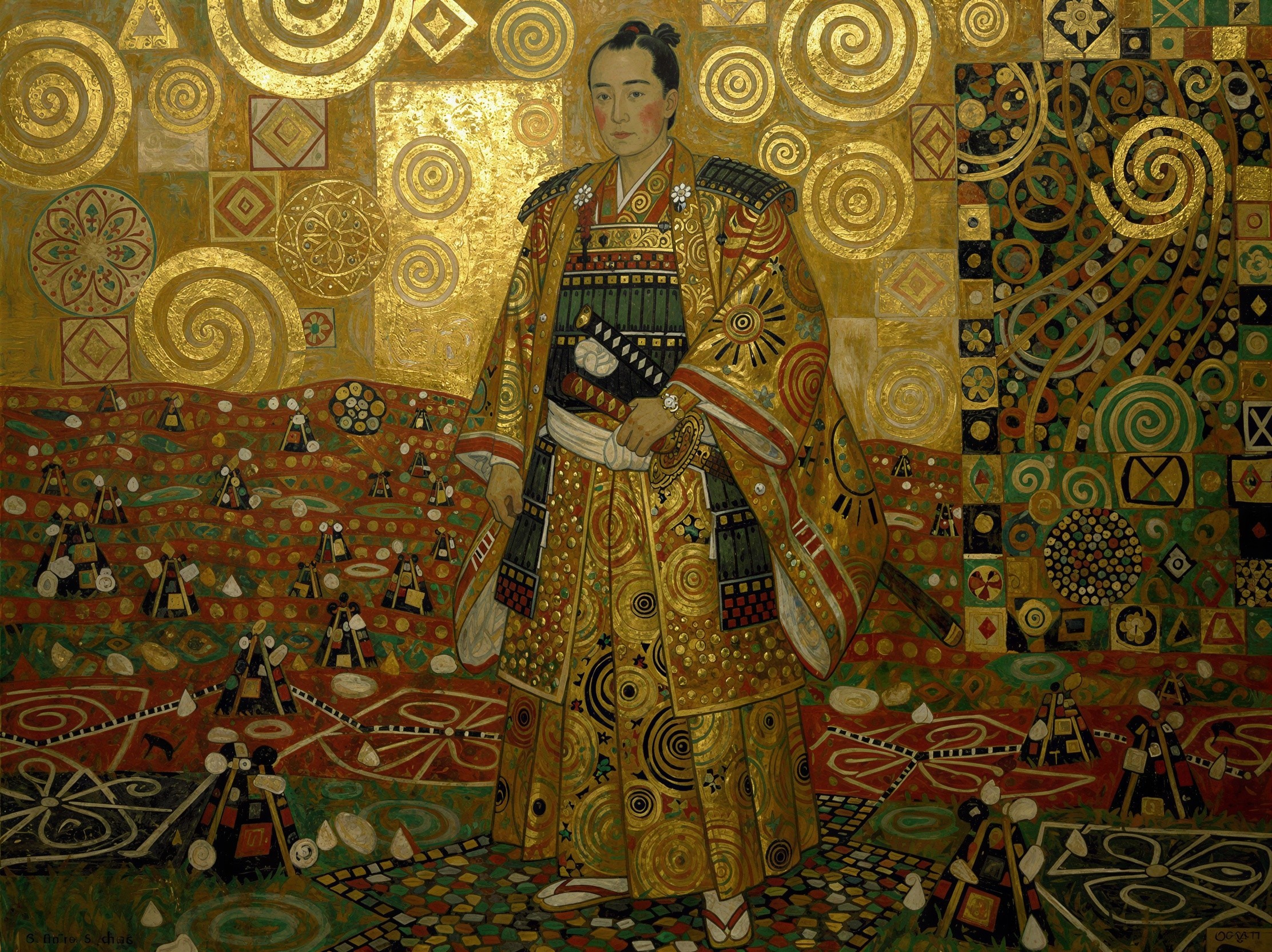 Japanese Samurai Warrior in Golden Kimono Artwork