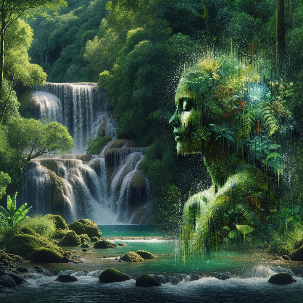 Waterfall and Nature-Inspired Human Face Scene