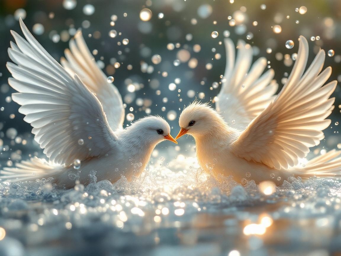 Ethereal White Birds in a Tranquil Water Setting