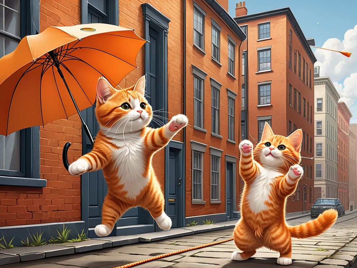 Playful Orange Tabby Kittens in Urban Setting