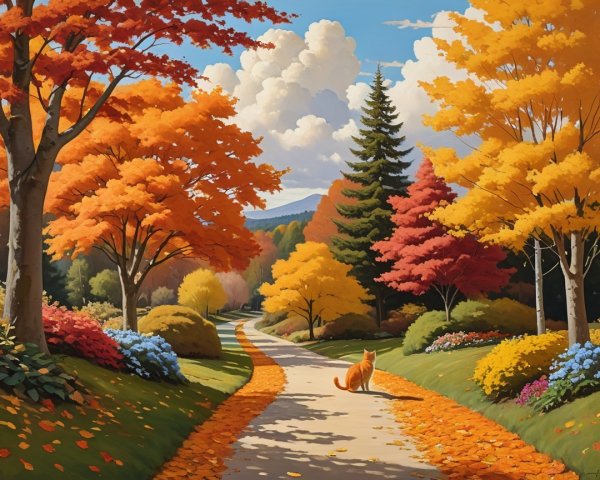 Autumn Landscape with Winding Pathway and Trees
