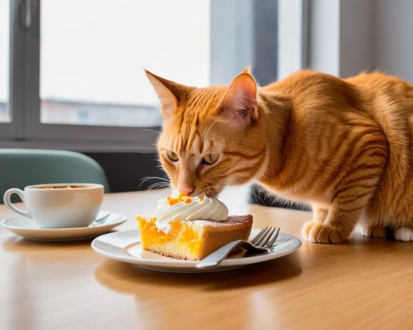 Orange Tabby Cat Near Cake and Coffee in Café