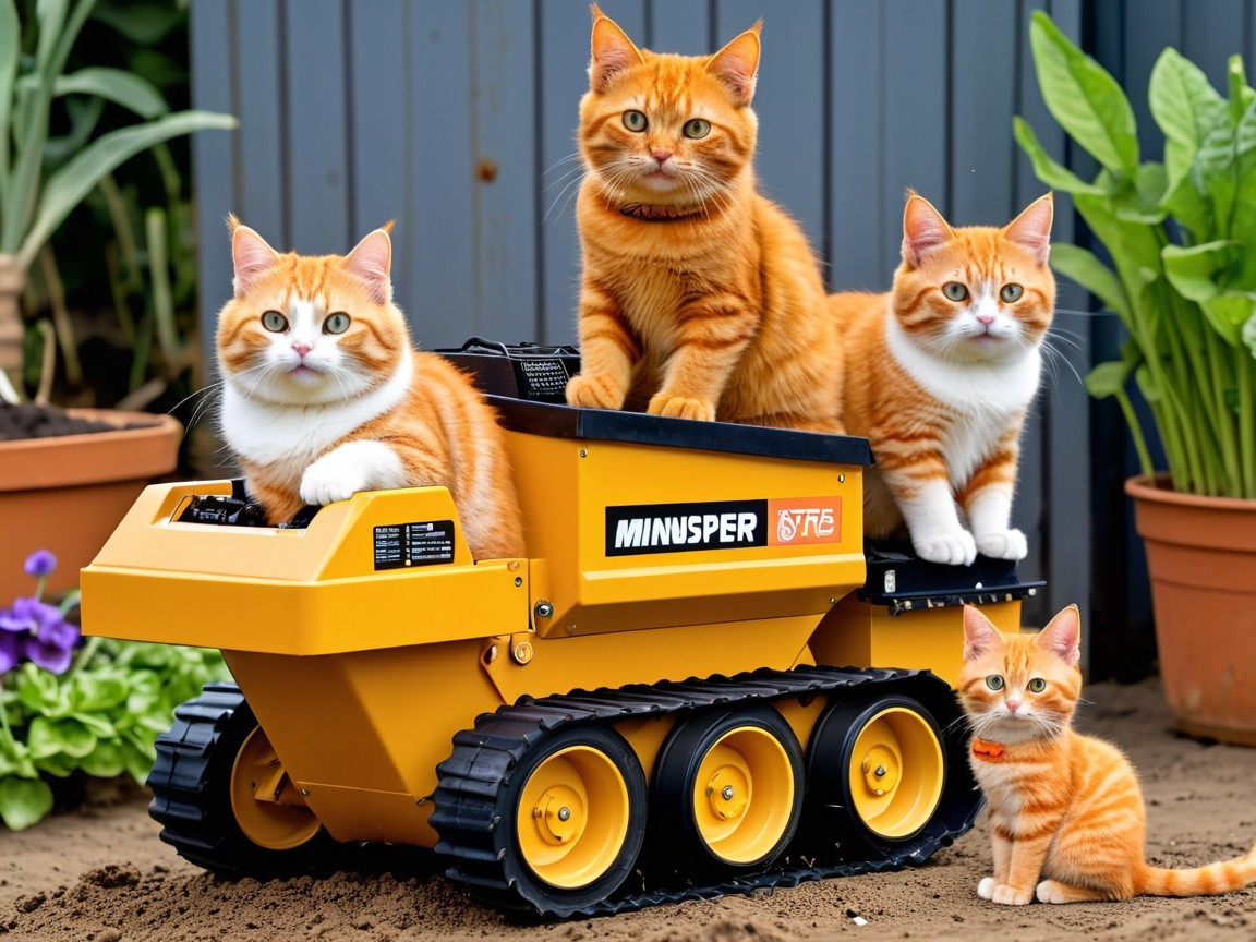 Orange Tabby Cats Play Around Mini Yellow Dump Truck