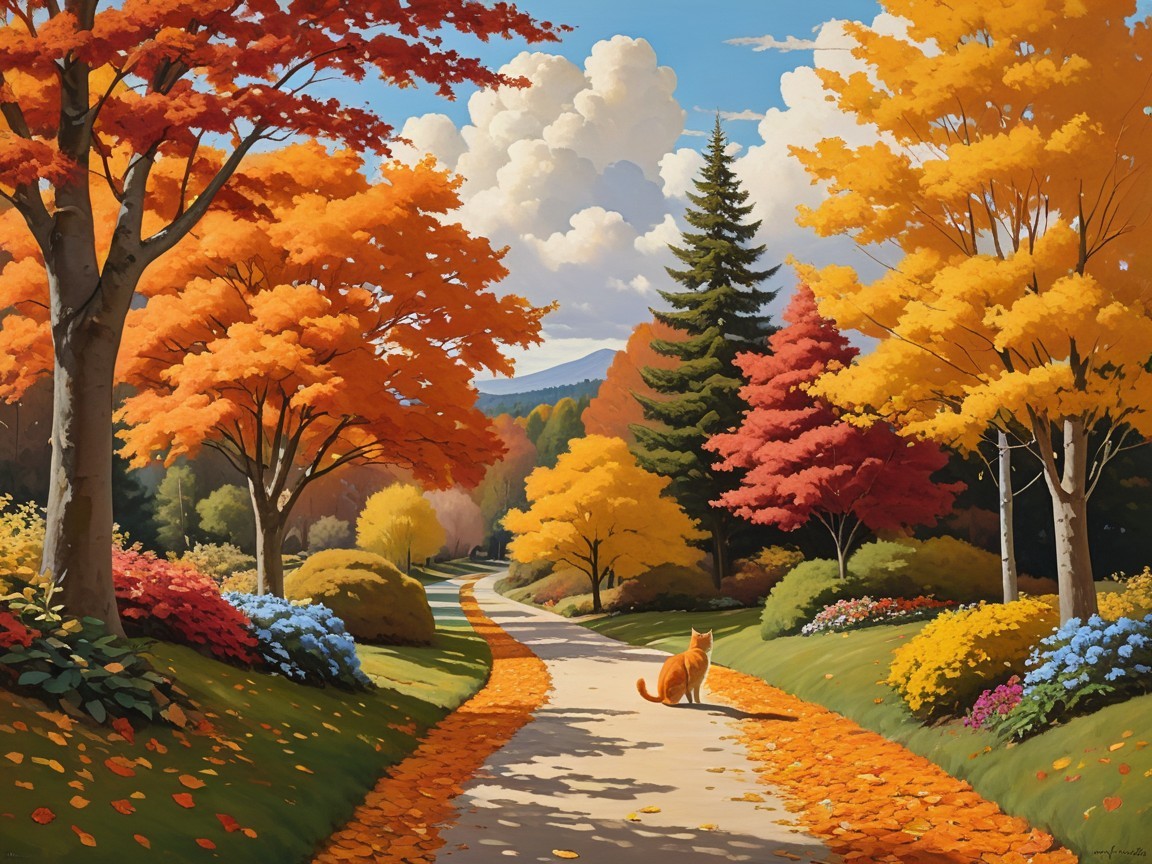 Autumn Landscape with Winding Pathway and Trees