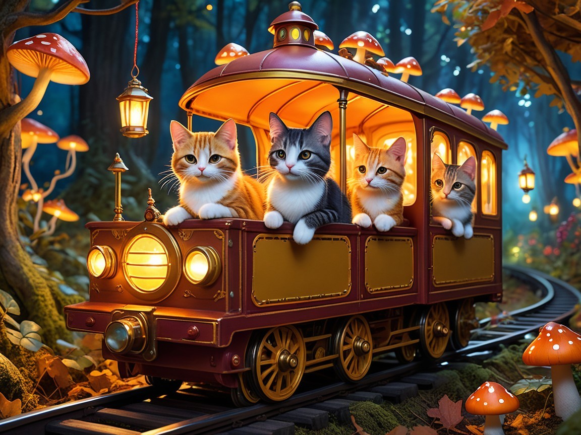 Whimsical Train Journey Through a Magical Forest