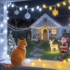 Orange Cat on Windowsill Overlooking Christmas Lights