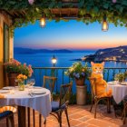 Charming Outdoor Restaurant Scene with Cats at Sunset