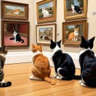 Cats Observing Paintings in Vibrant Art Gallery