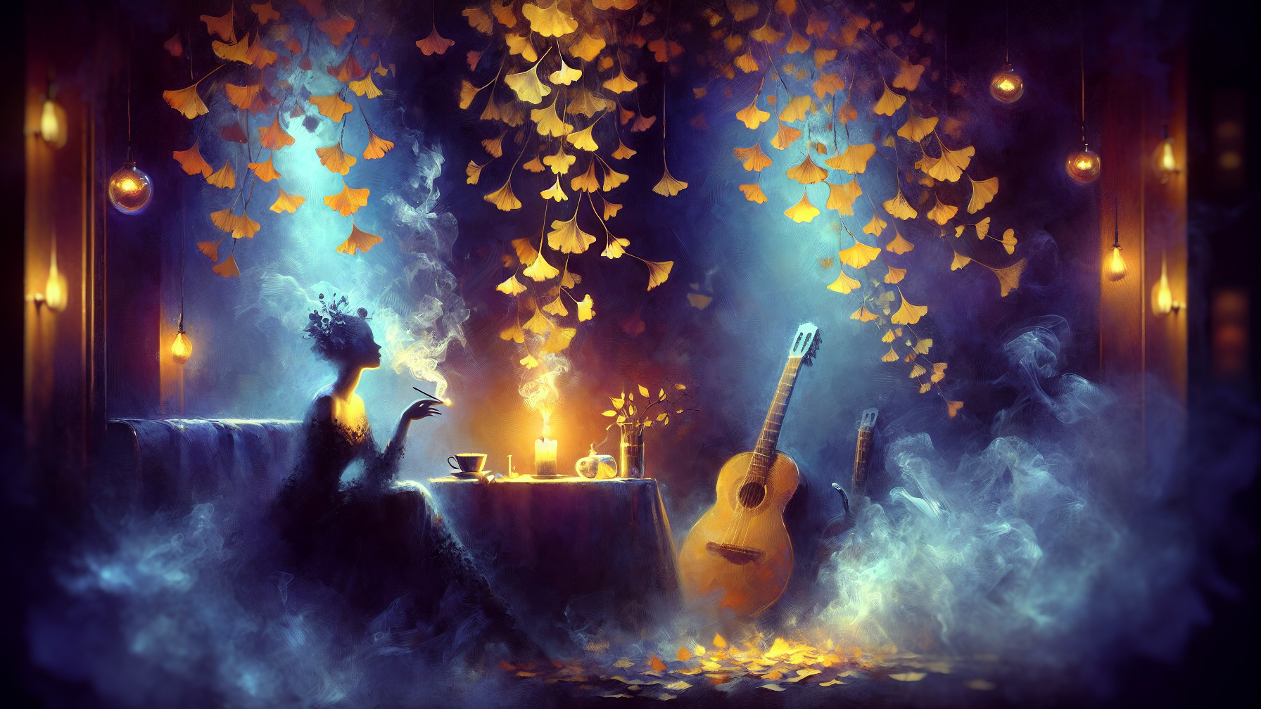 Silhouette of a Woman in a Magical Dimly Lit Room
