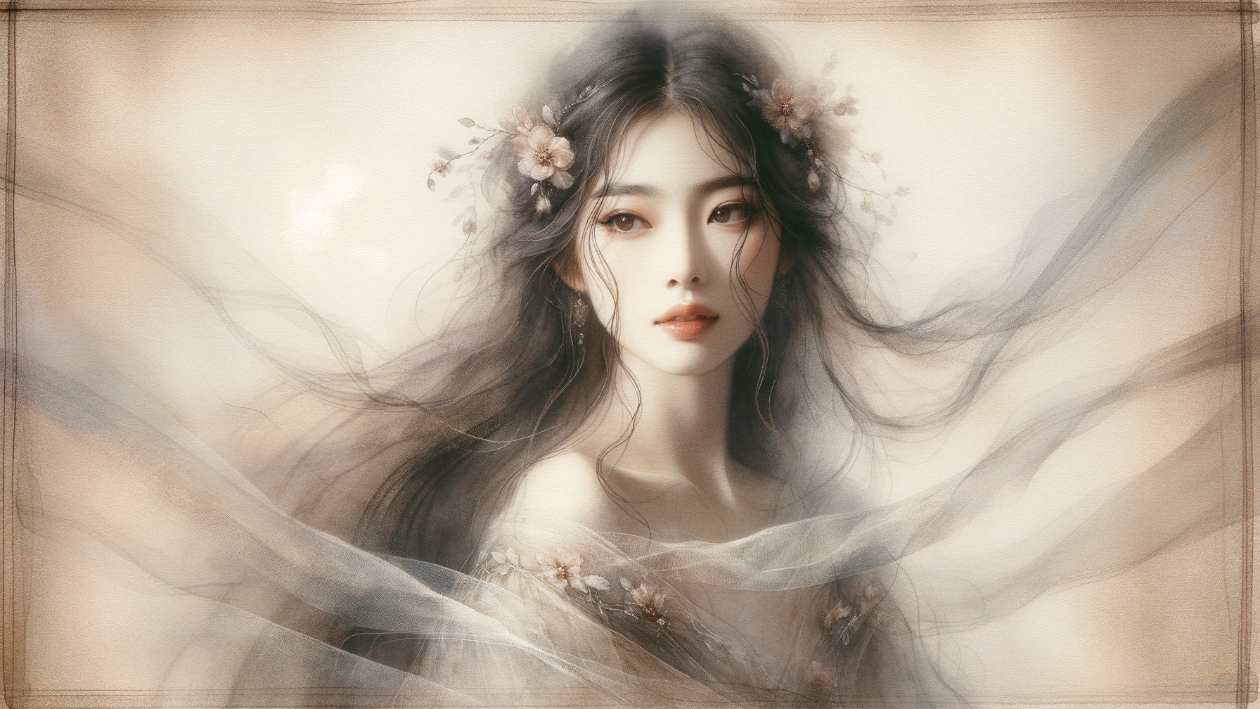 Serene Portrait of a Young Woman with Flowers