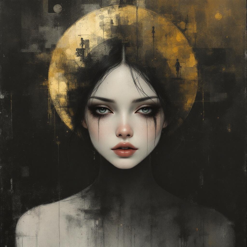 Portrait of a Woman with Large Eyes and Golden Halo