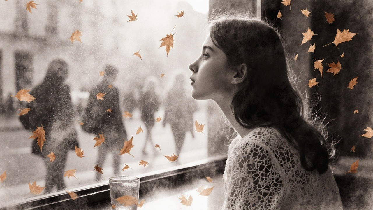 Contemplative Woman by Window in Autumn Scene