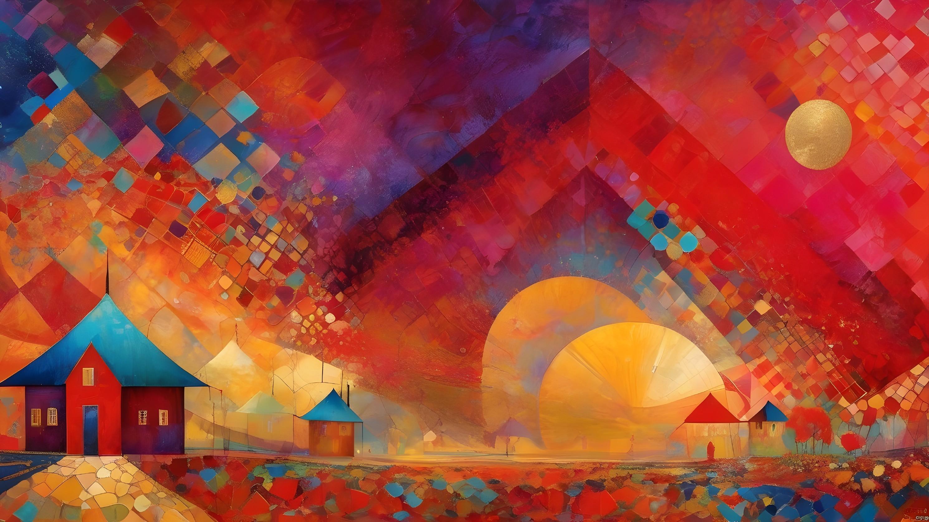 Vibrant Abstract Landscape with Geometric Shapes