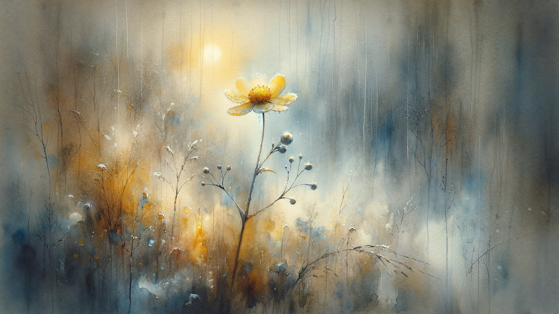 Delicate Flower in Dreamlike Blue and Gold Background