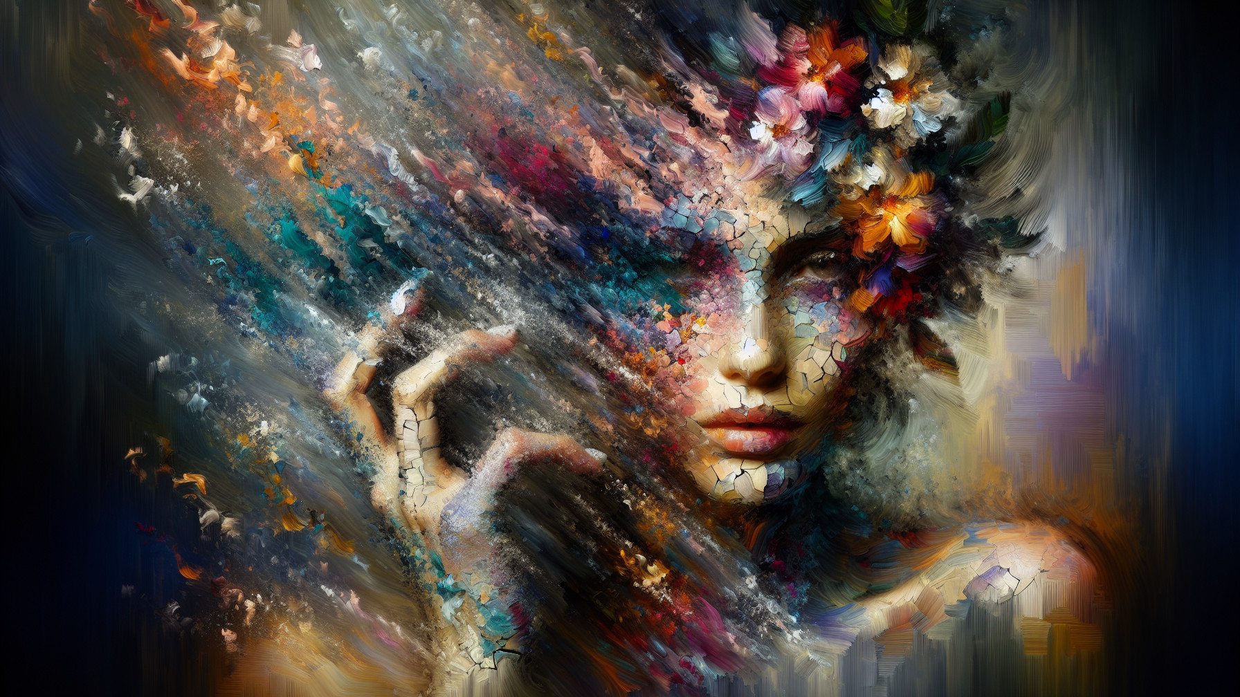 Surreal Portrait of a Woman with Floral Patterns