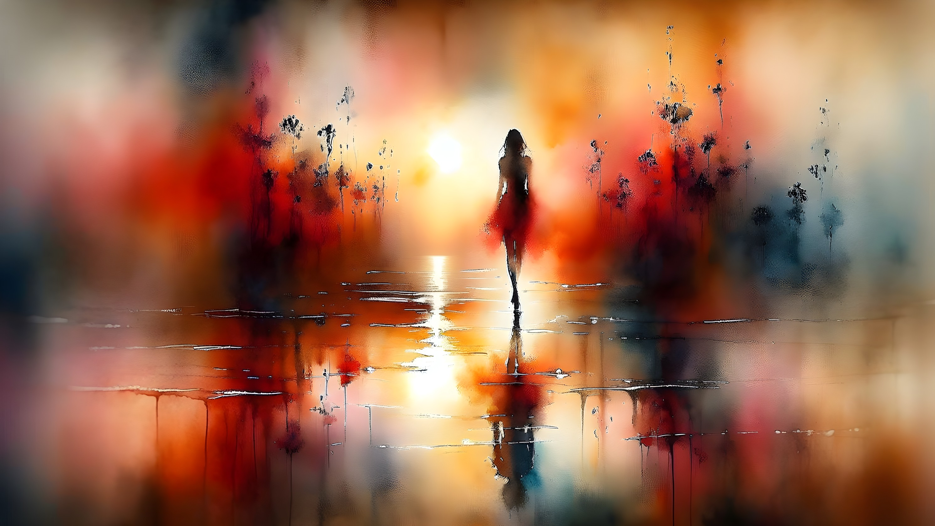 Solitary Figure on a Colorful Abstract Pathway