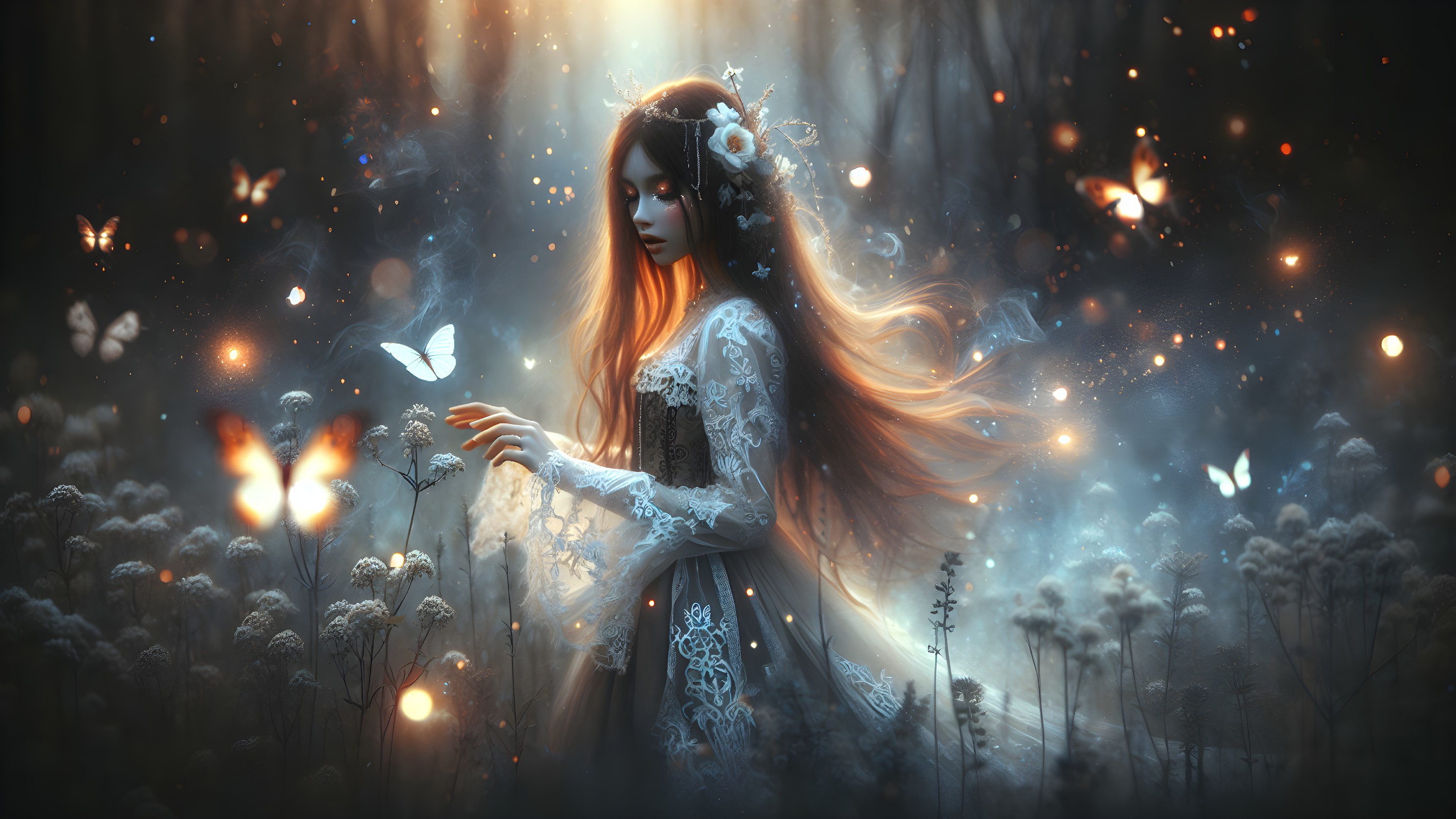 Serene Young Woman in a Mystical Forest Setting