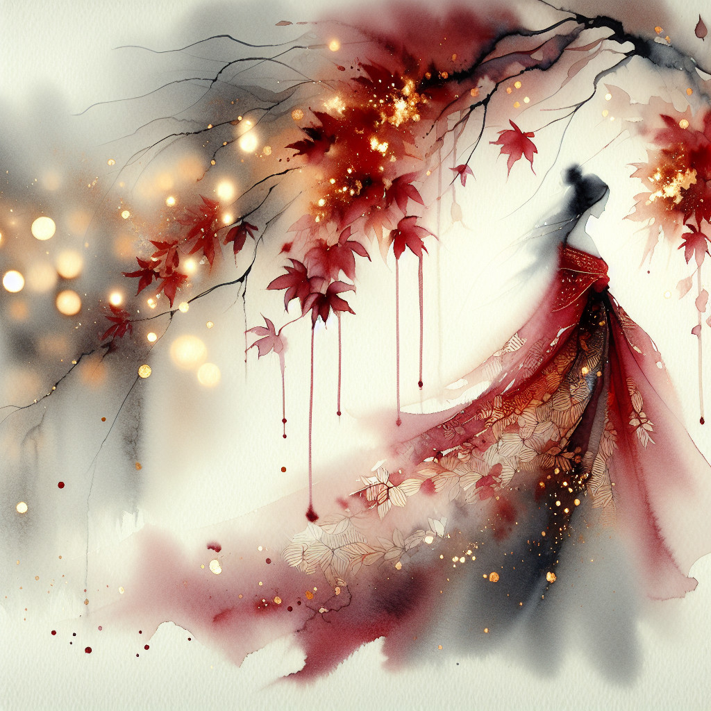 Ethereal Figure in Autumn Hues and Watercolor Style
